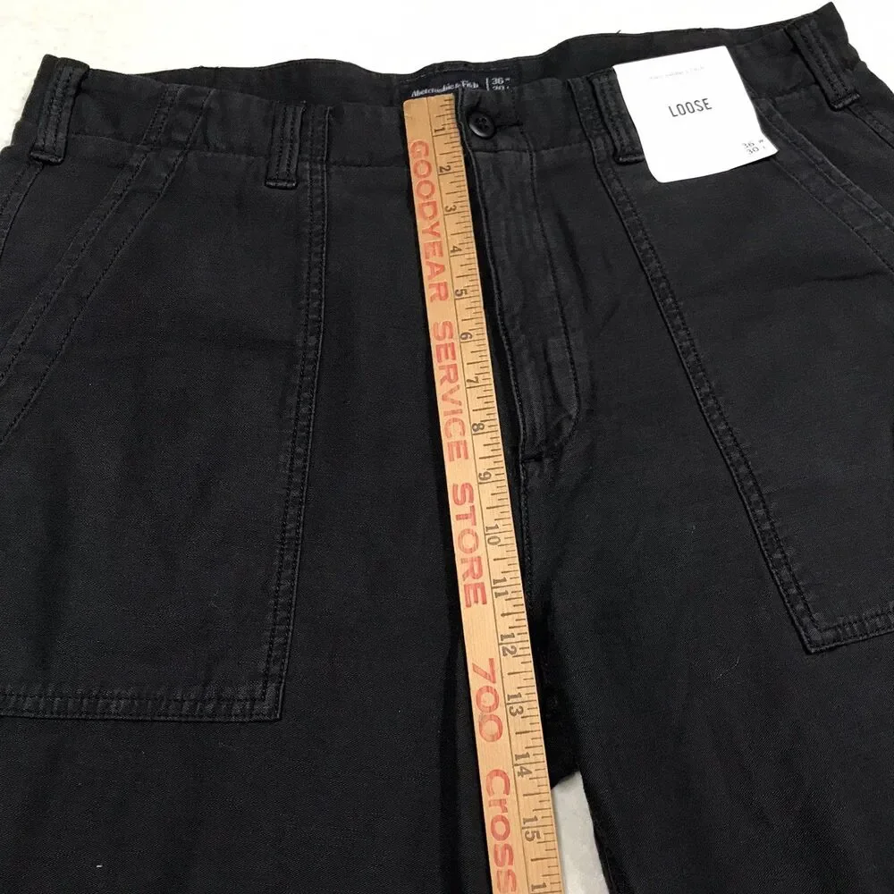 NWT ABERCROMBIE & FITCH Loose Pant Men 36x30 (hemmed to 27) Black Baggy Chino